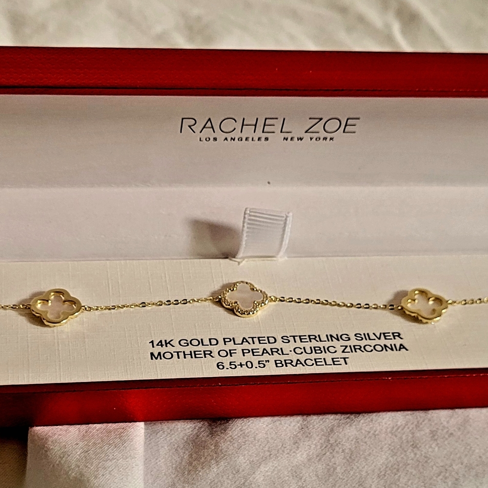 Rachel Zoe Gold-Plated Mother of Pearl Clover Bracelet - Picture 3 of 4